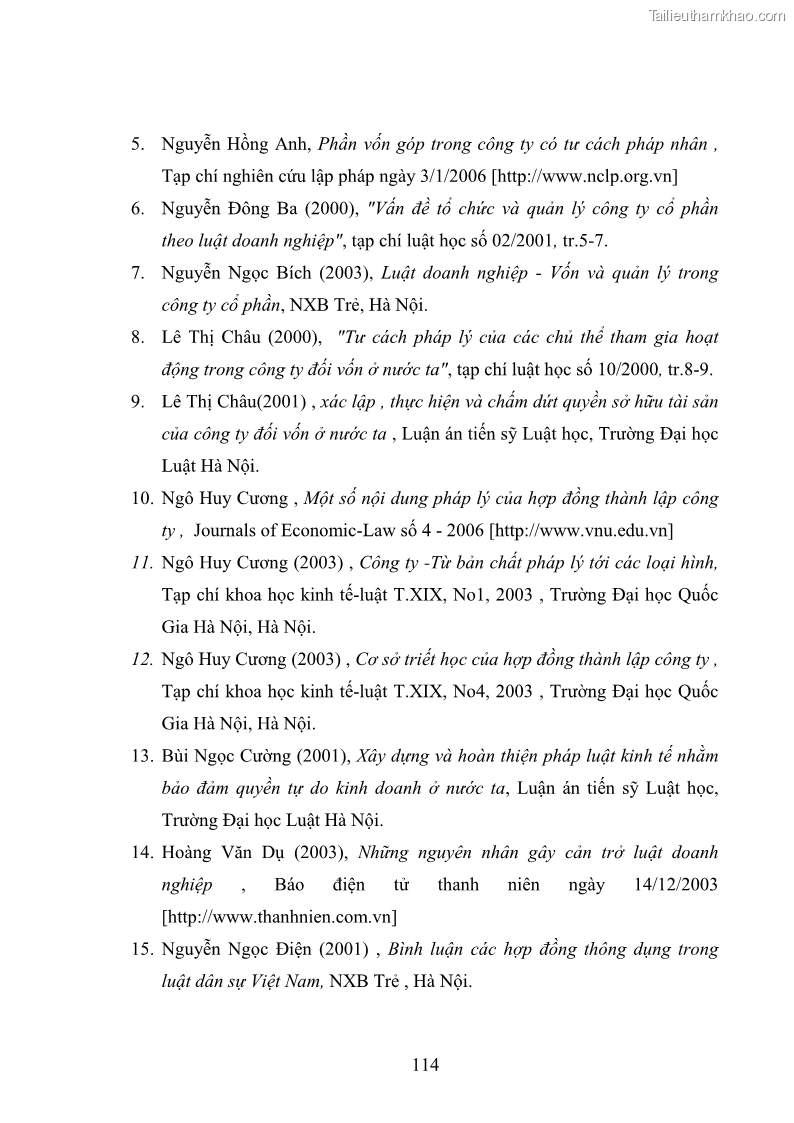 Luận Văn Thạc Sĩ Luật Học Chế độ pháp lý về vốn của công ty cổ phần theo pháp luật Việt Nam - 15 Trang 113