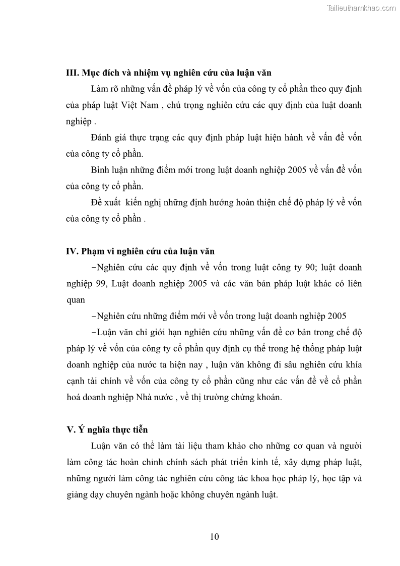 Luận Văn Thạc Sĩ Luật Học Chế độ pháp lý về vốn của công ty cổ phần theo pháp luật Việt Nam - 2 Trang 9