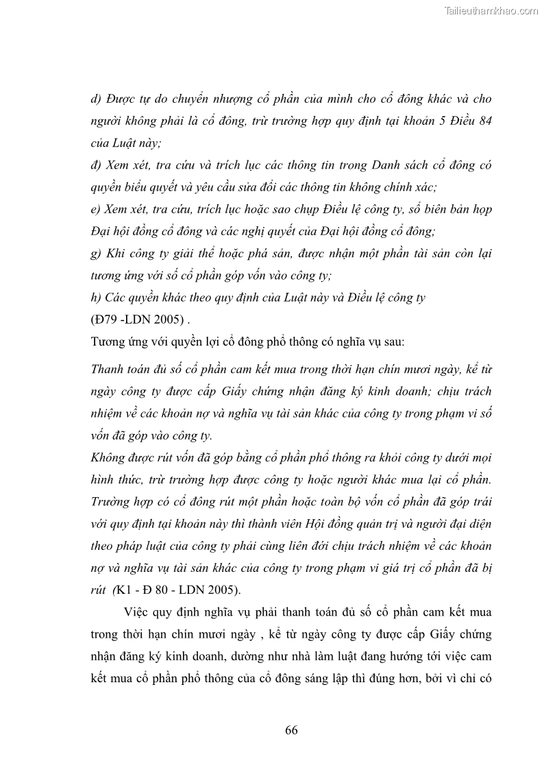 Luận Văn Thạc Sĩ Luật Học Chế độ pháp lý về vốn của công ty cổ phần theo pháp luật Việt Nam - 9 Trang 65