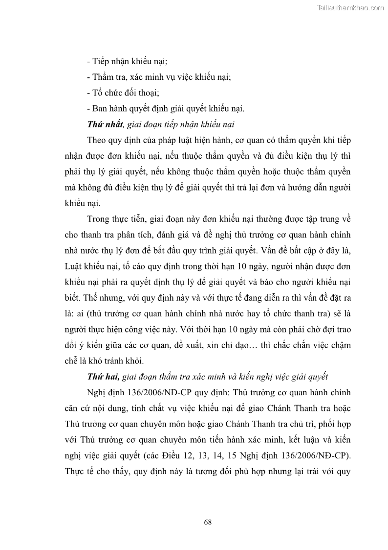 Luận văn thạc sĩ luật học Cơ chế giải quyết khiếu nại hành chính ở Việt Nam hiện nay và vấn đề hoàn thiện - 10 Trang 73
