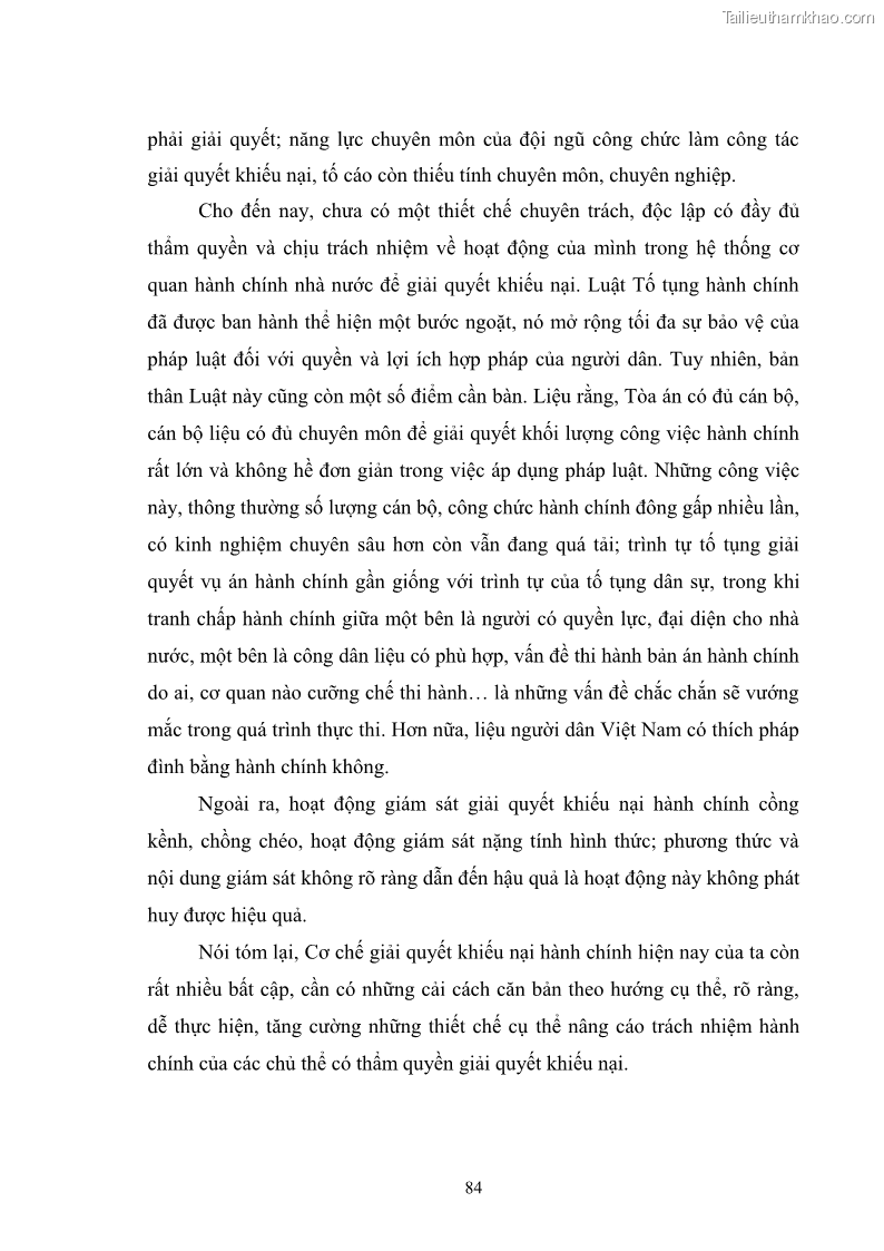 Luận văn thạc sĩ luật học Cơ chế giải quyết khiếu nại hành chính ở Việt Nam hiện nay và vấn đề hoàn thiện - 12 Trang 89