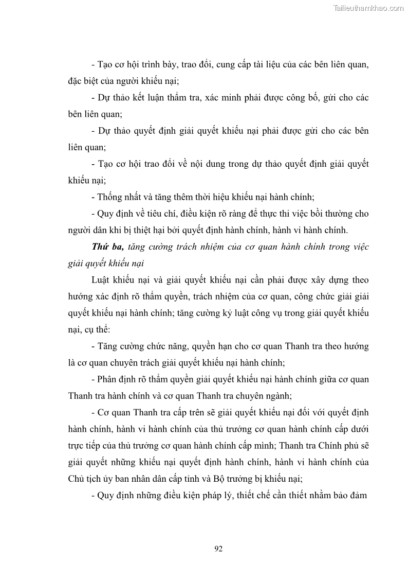 Luận văn thạc sĩ luật học Cơ chế giải quyết khiếu nại hành chính ở Việt Nam hiện nay và vấn đề hoàn thiện - 13 Trang 97