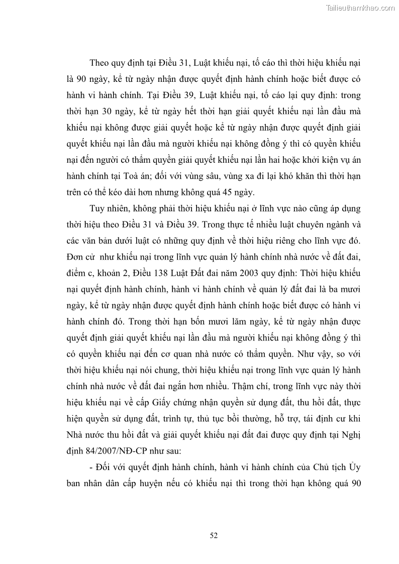 Luận văn thạc sĩ luật học Cơ chế giải quyết khiếu nại hành chính ở Việt Nam hiện nay và vấn đề hoàn thiện - 8 Trang 57
