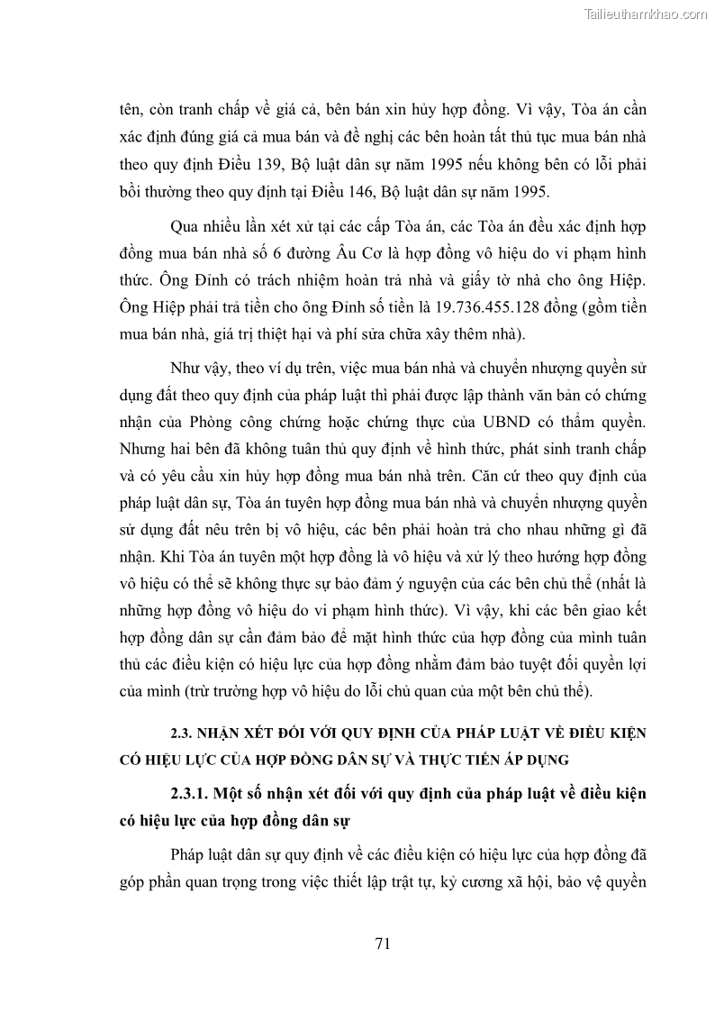 Luận Văn Thạc Sĩ Luật Học Điều kiện có hiệu lực của hợp đồng dân sự - 10 Trang 73