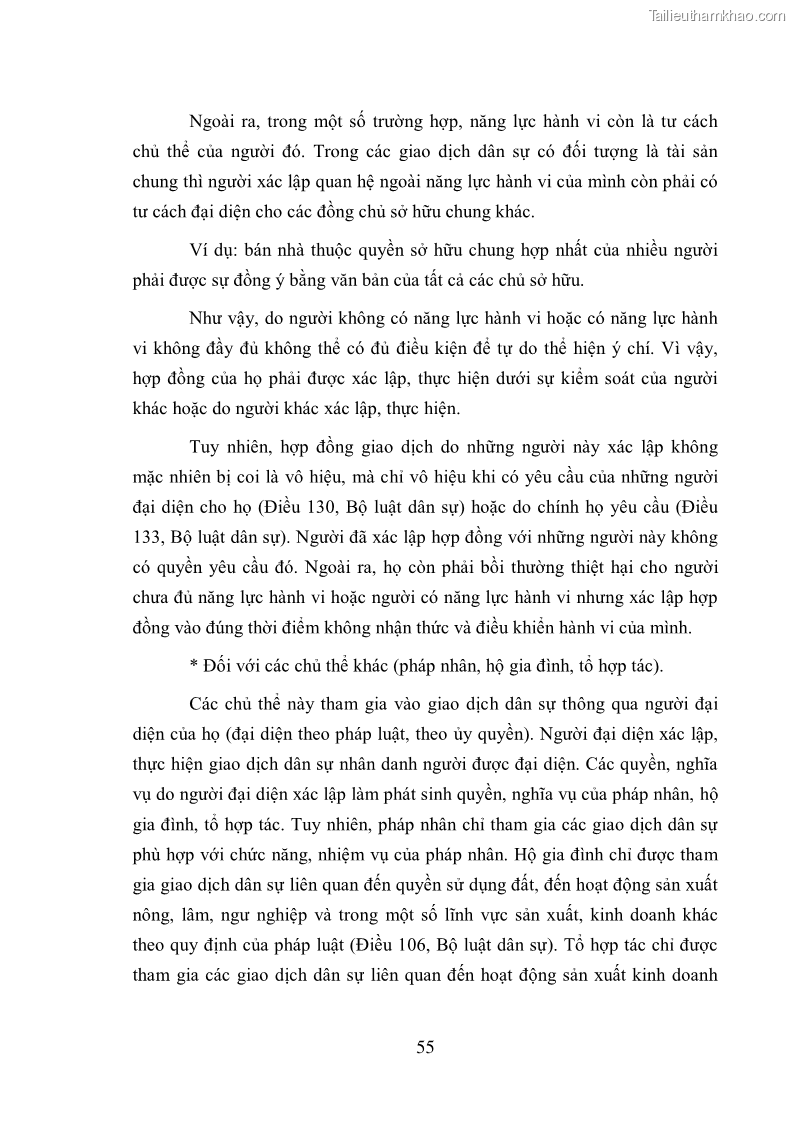 Luận Văn Thạc Sĩ Luật Học Điều kiện có hiệu lực của hợp đồng dân sự - 8 Trang 57