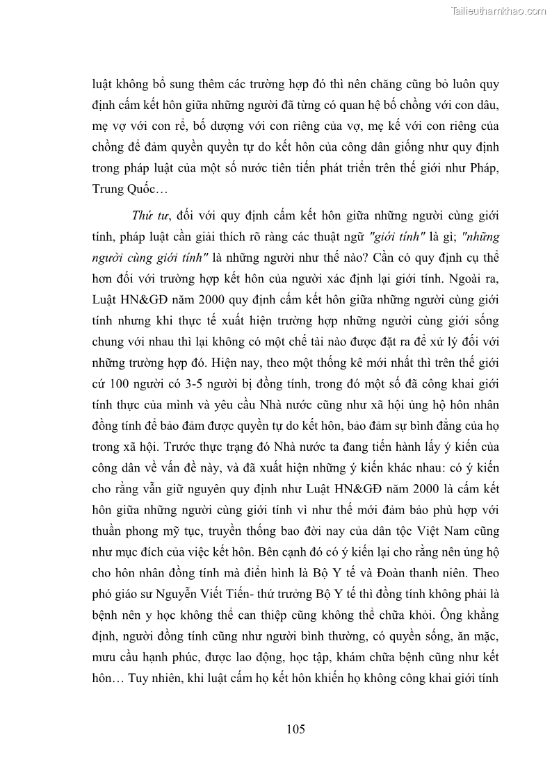 Luận văn thạc sĩ luật học Cấm kết hôn theo Luật Hôn nhân và gia đình Việt Nam năm 2000 - 14 Trang 105