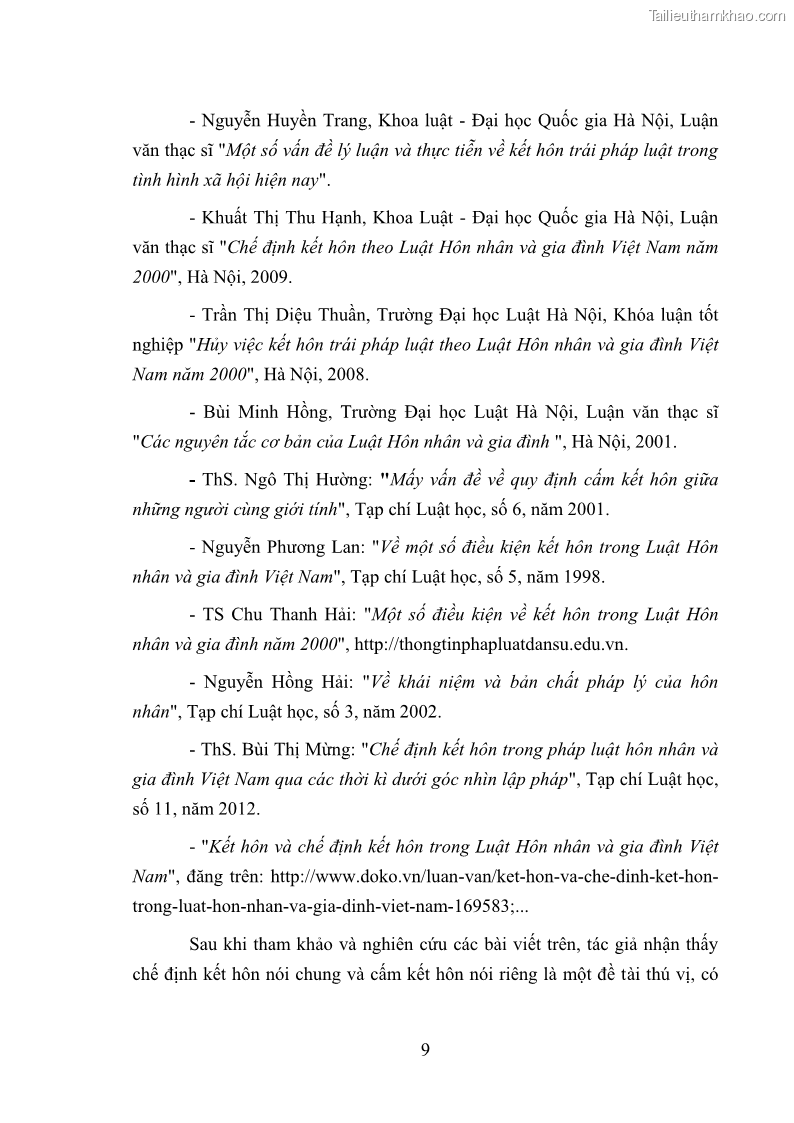 Luận văn thạc sĩ luật học Cấm kết hôn theo Luật Hôn nhân và gia đình Việt Nam năm 2000 - 2 Trang 9