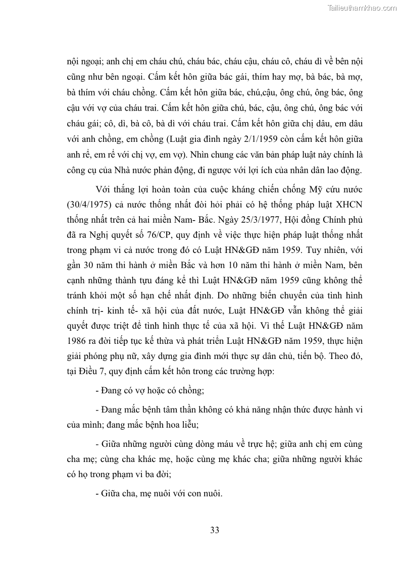 Luận văn thạc sĩ luật học Cấm kết hôn theo Luật Hôn nhân và gia đình Việt Nam năm 2000 - 5 Trang 33