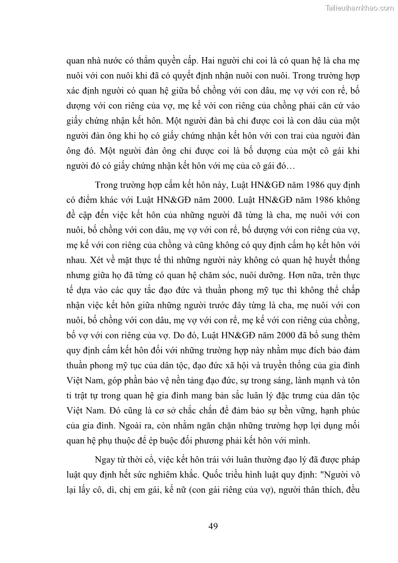 Luận văn thạc sĩ luật học Cấm kết hôn theo Luật Hôn nhân và gia đình Việt Nam năm 2000 - 7 Trang 49