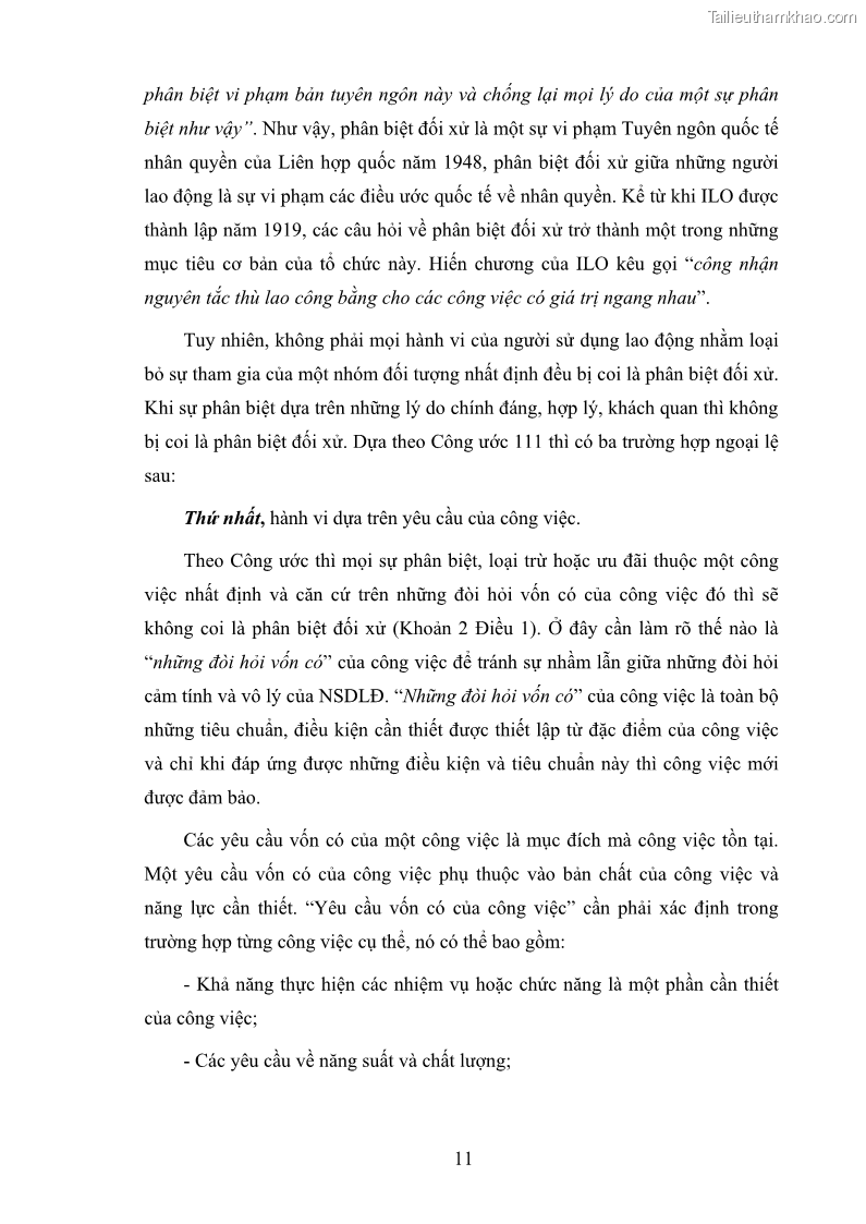 Luận văn thạc sĩ luật học Cấm phân biệt đối xử trong pháp Luật lao động Việt Nam - Thực trạng và một số kiến nghị - 3 Trang 17