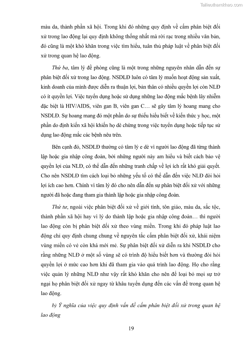 Luận văn thạc sĩ luật học Cấm phân biệt đối xử trong pháp Luật lao động Việt Nam - Thực trạng và một số kiến nghị - 4 Trang 25
