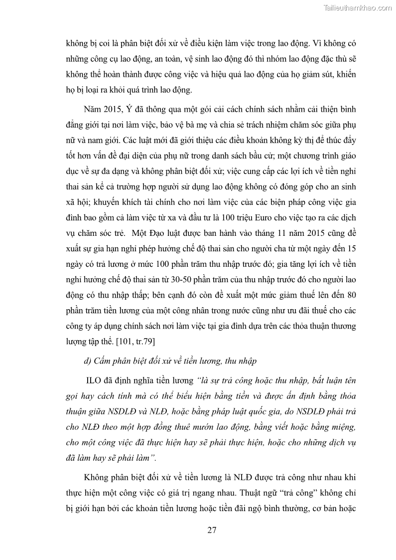 Luận văn thạc sĩ luật học Cấm phân biệt đối xử trong pháp Luật lao động Việt Nam - Thực trạng và một số kiến nghị - 5 Trang 33