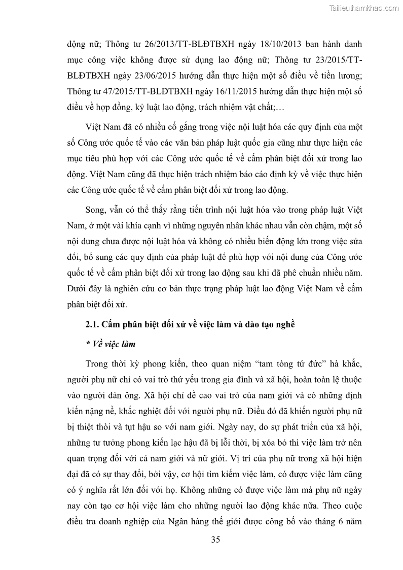 Luận văn thạc sĩ luật học Cấm phân biệt đối xử trong pháp Luật lao động Việt Nam - Thực trạng và một số kiến nghị - 6 Trang 41