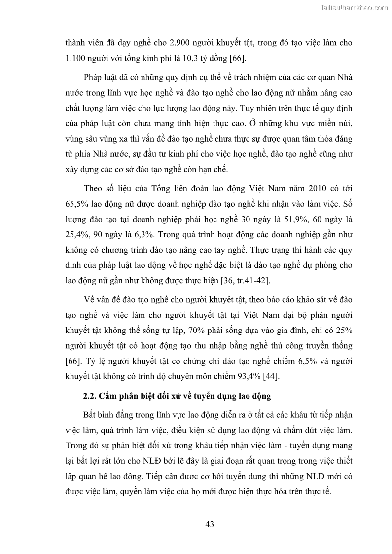 Luận văn thạc sĩ luật học Cấm phân biệt đối xử trong pháp Luật lao động Việt Nam - Thực trạng và một số kiến nghị - 7 Trang 49