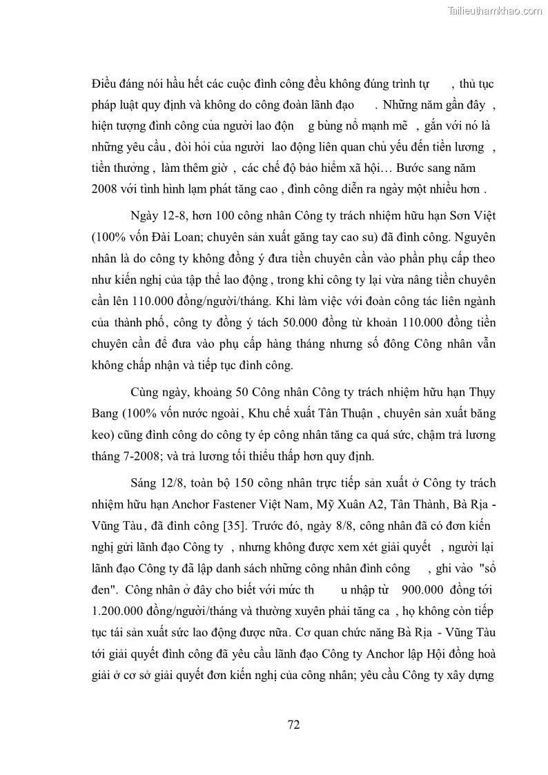 Luận văn thạc sĩ luật học Cấm và hạn chế đình công trong pháp luật Lao động Việt Nam - 10 Trang 73