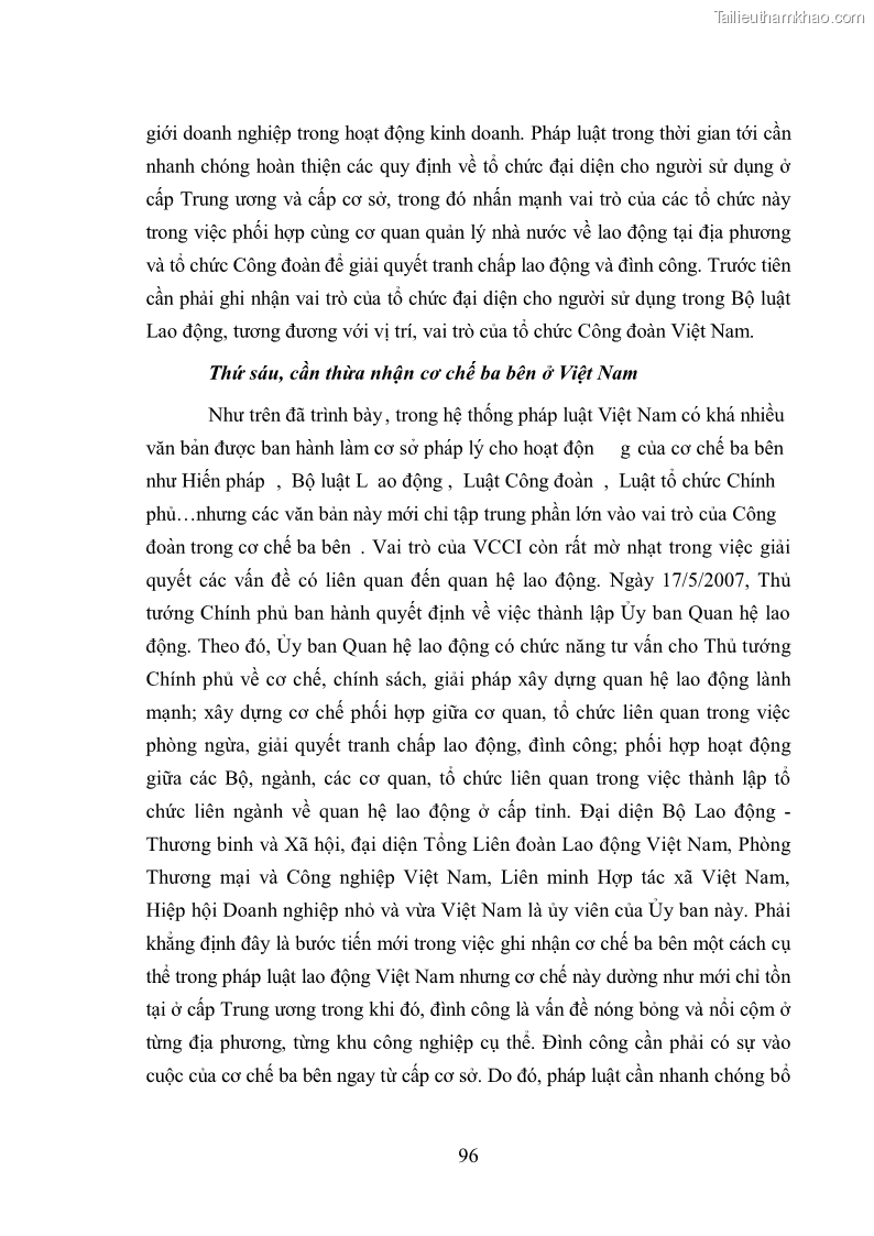 Luận văn thạc sĩ luật học Cấm và hạn chế đình công trong pháp luật Lao động Việt Nam - 13 Trang 97
