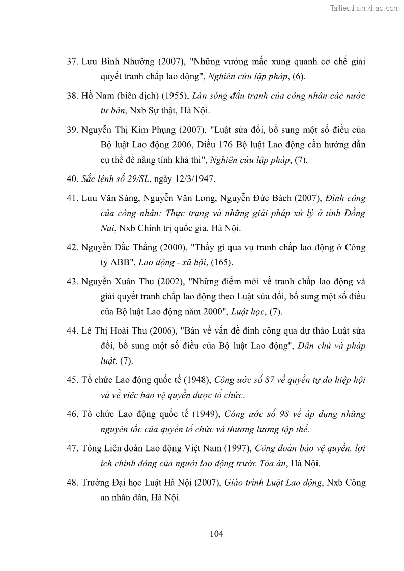 Luận văn thạc sĩ luật học Cấm và hạn chế đình công trong pháp luật Lao động Việt Nam - 14 Trang 105