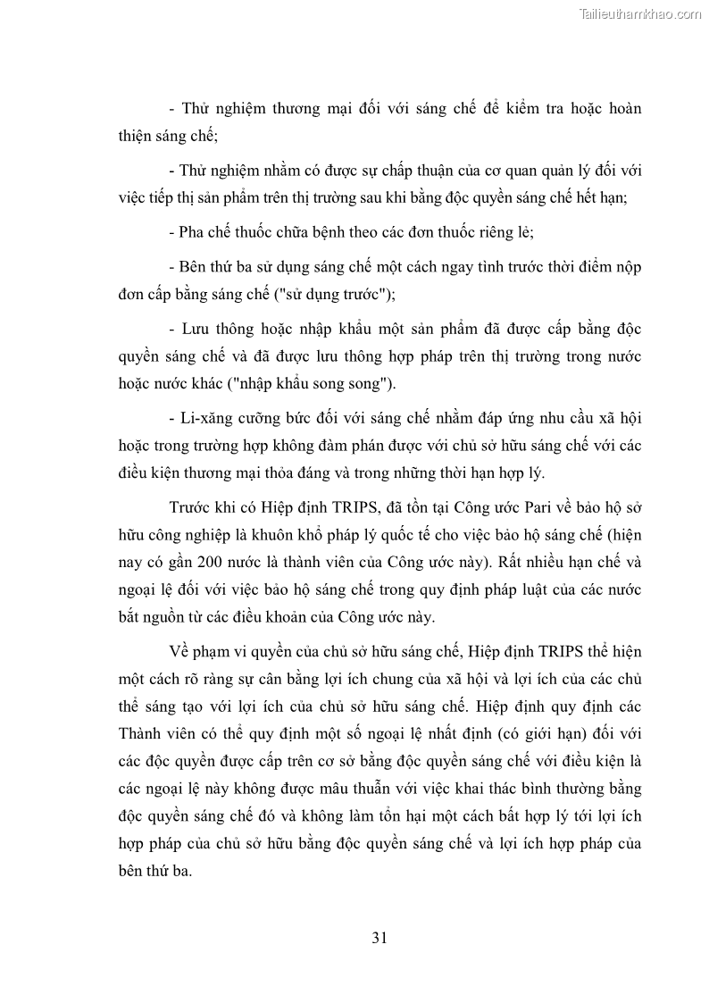 Luận văn thạc sĩ luật học Cân bằng lợi ích trong bảo hộ quyền sở hữu công nghiệp đối với sáng chế - 5 Trang 33