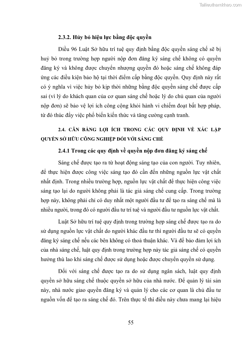 Luận văn thạc sĩ luật học Cân bằng lợi ích trong bảo hộ quyền sở hữu công nghiệp đối với sáng chế - 8 Trang 57