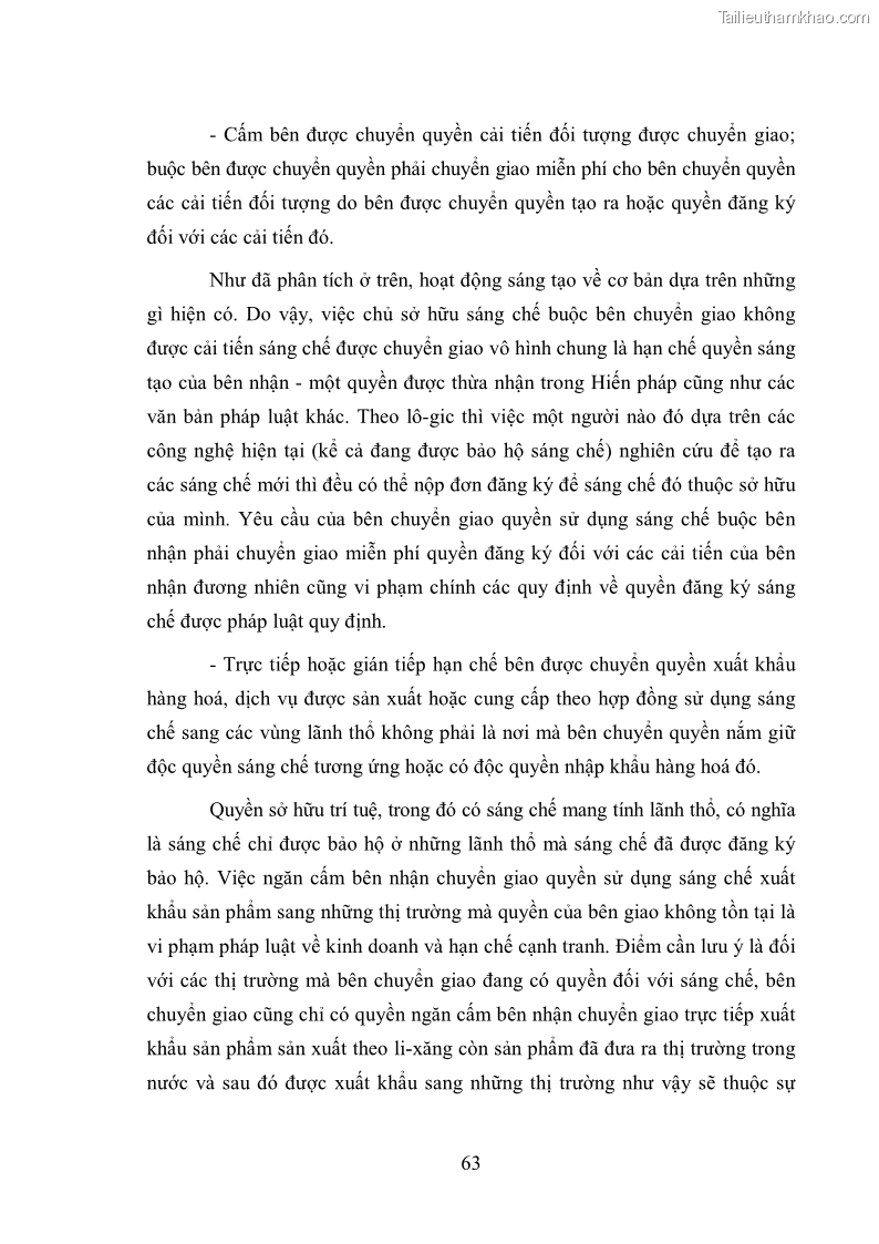 Luận văn thạc sĩ luật học Cân bằng lợi ích trong bảo hộ quyền sở hữu công nghiệp đối với sáng chế - 9 Trang 65