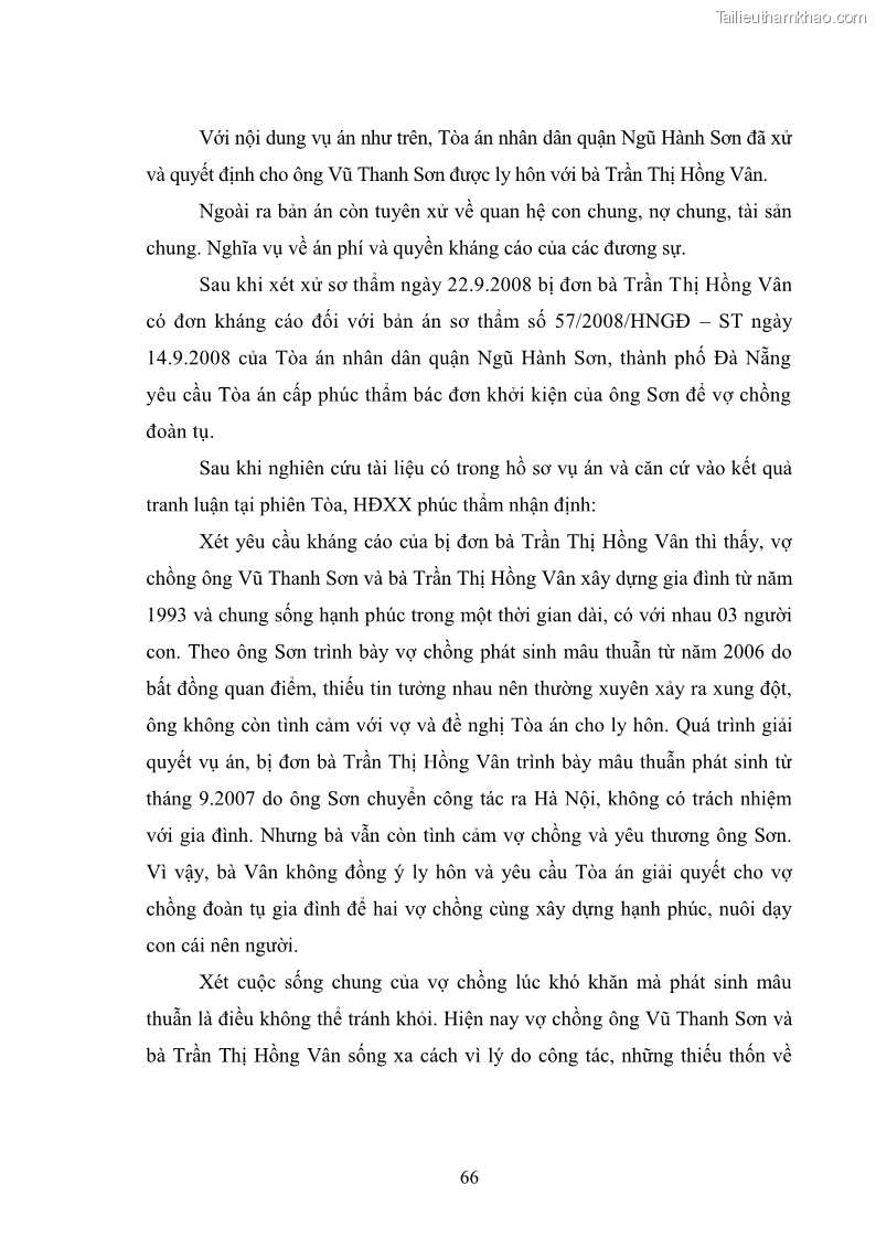 Luận văn thạc sĩ luật học Căn cứ ly hôn theo luật hôn nhân và gia đình năm 2000 qua thực tiễn áp dụng pháp luật tại tòa án nhân dân trên địa bàn thành phố Đà Nẵng - 10 Trang 73