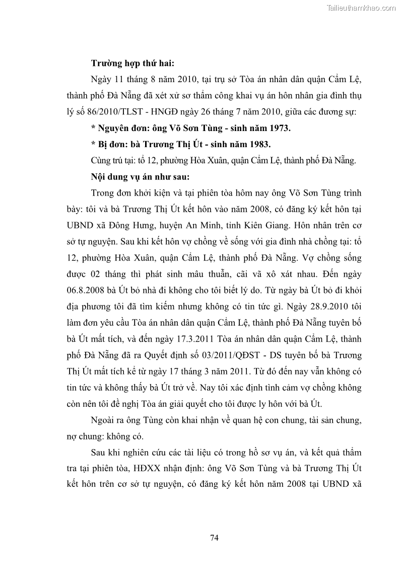 Luận văn thạc sĩ luật học Căn cứ ly hôn theo luật hôn nhân và gia đình năm 2000 qua thực tiễn áp dụng pháp luật tại tòa án nhân dân trên địa bàn thành phố Đà Nẵng - 11 Trang 81