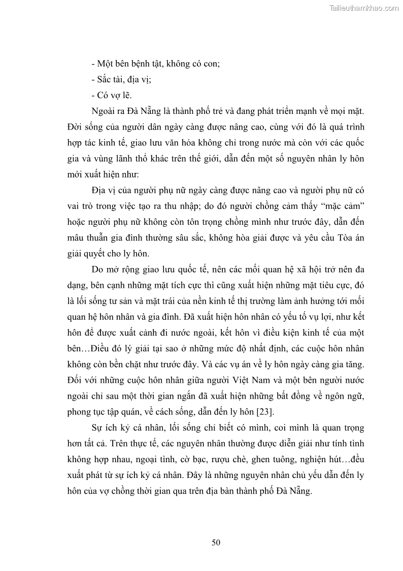 Luận văn thạc sĩ luật học Căn cứ ly hôn theo luật hôn nhân và gia đình năm 2000 qua thực tiễn áp dụng pháp luật tại tòa án nhân dân trên địa bàn thành phố Đà Nẵng - 8 Trang 57