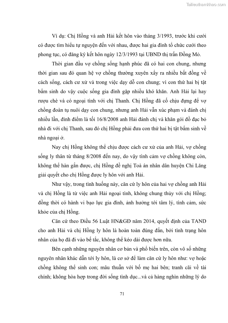 Luận văn thạc sĩ luật học Căn cứ ly hôn theo Luật Hôn nhân và gia đình Việt Nam năm 2014 - 10 Trang 73
