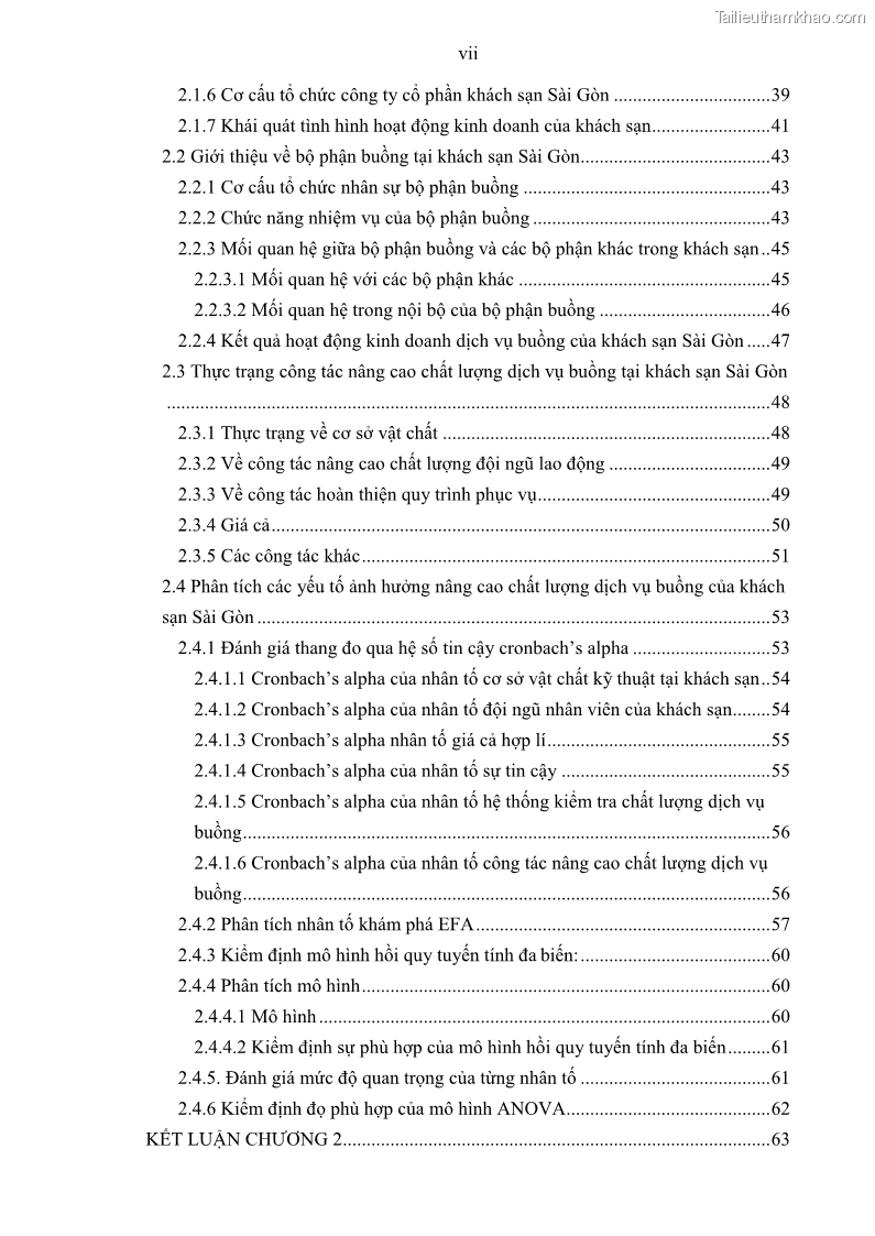 Khóa luận tốt nghiệp Giải pháp nâng cao chất lượng dịch vụ buồng phòng tại khách sạn Sài Gòn - 2 Trang 9