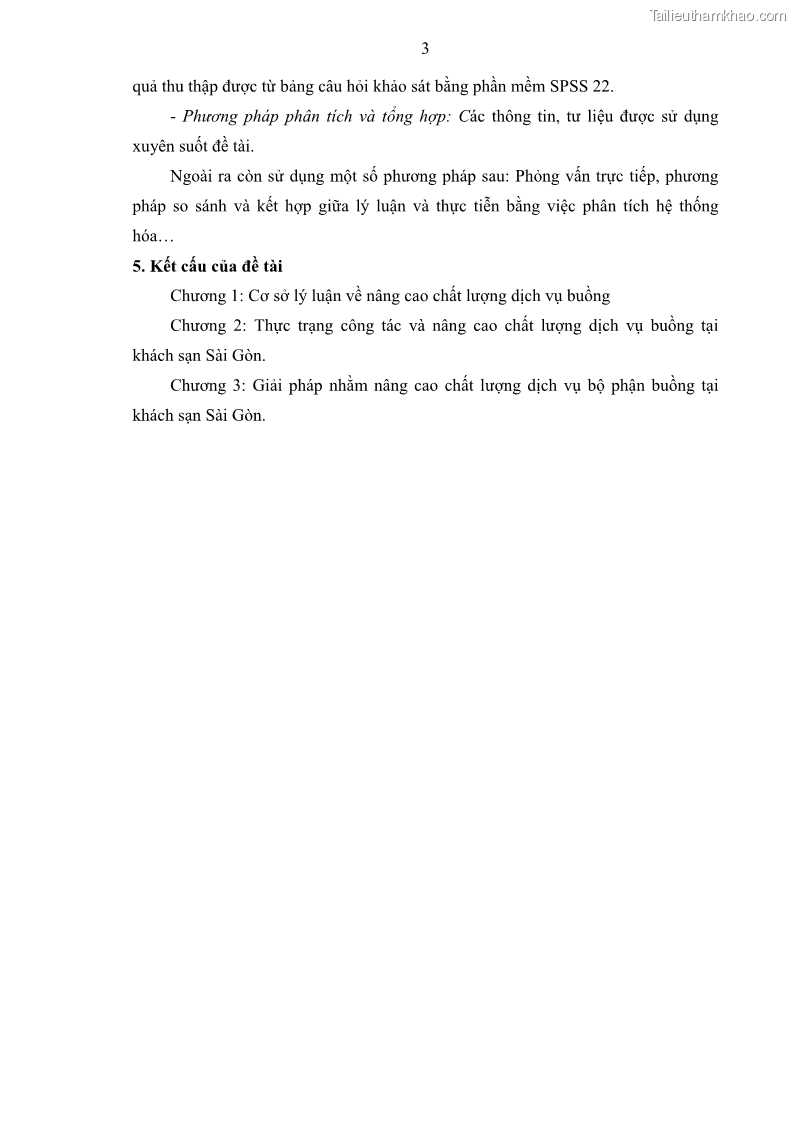 Khóa luận tốt nghiệp Giải pháp nâng cao chất lượng dịch vụ buồng phòng tại khách sạn Sài Gòn - 3 Trang 17