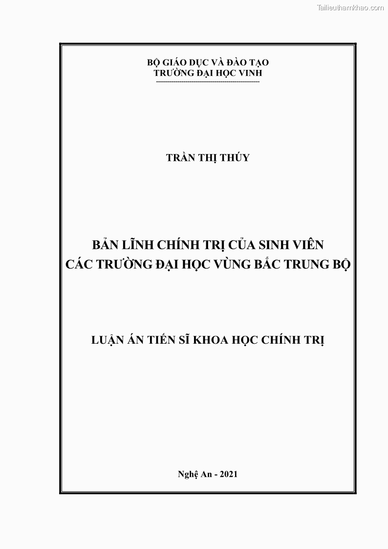 Luận án tiến sĩ khoa học chính trị Bản lĩnh chính trị của sinh viên các trường đại học vùng Bắc Trung Bộ - 1 Trang 1