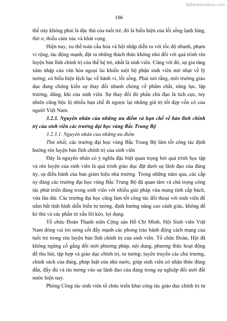 Luận án tiến sĩ khoa học chính trị Bản lĩnh chính trị của sinh viên các trường đại học vùng Bắc Trung Bộ - 15 Trang 113