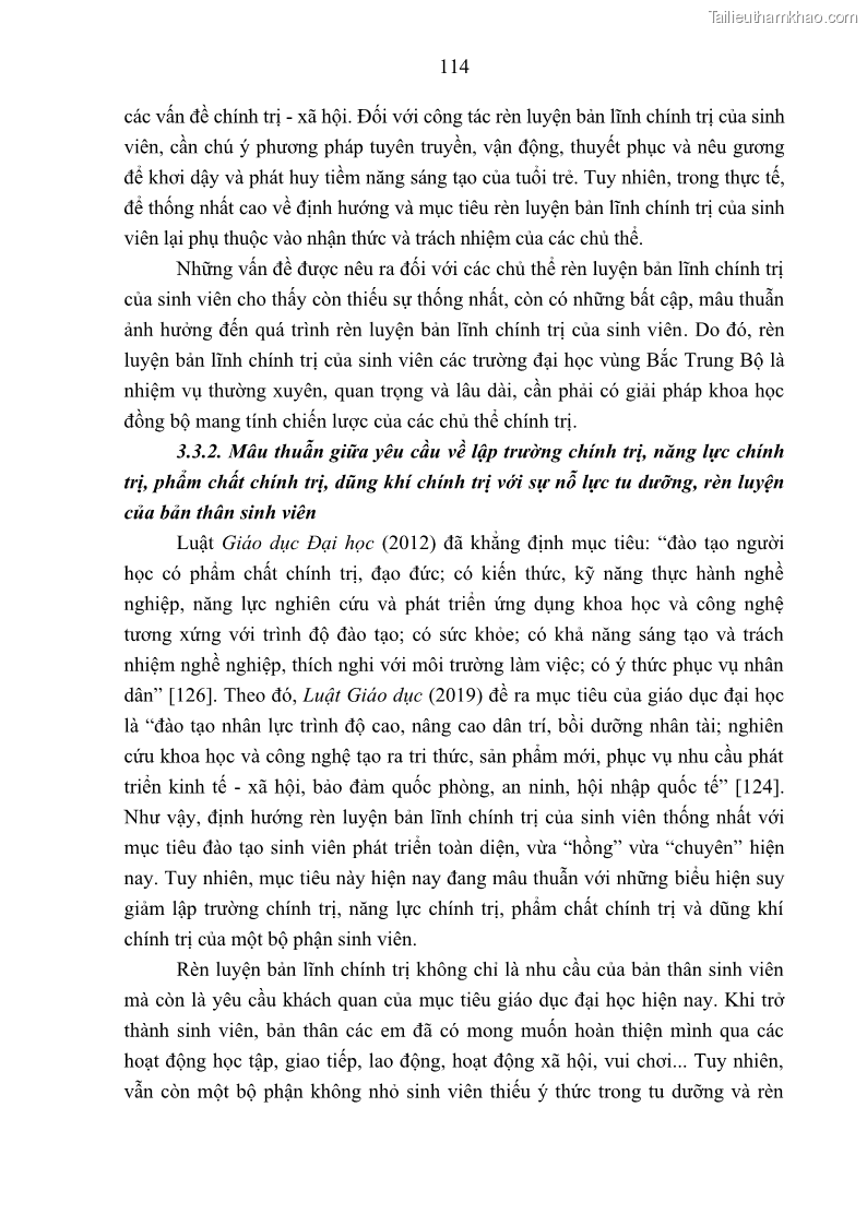 Luận án tiến sĩ khoa học chính trị Bản lĩnh chính trị của sinh viên các trường đại học vùng Bắc Trung Bộ - 16 Trang 121
