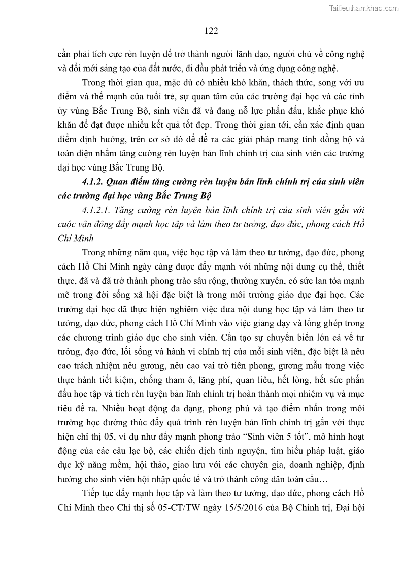 Luận án tiến sĩ khoa học chính trị Bản lĩnh chính trị của sinh viên các trường đại học vùng Bắc Trung Bộ - 17 Trang 129