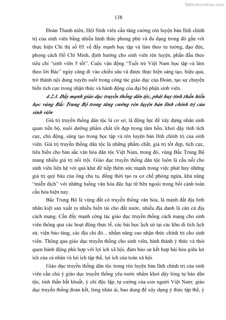 Luận án tiến sĩ khoa học chính trị Bản lĩnh chính trị của sinh viên các trường đại học vùng Bắc Trung Bộ - 19 Trang 145