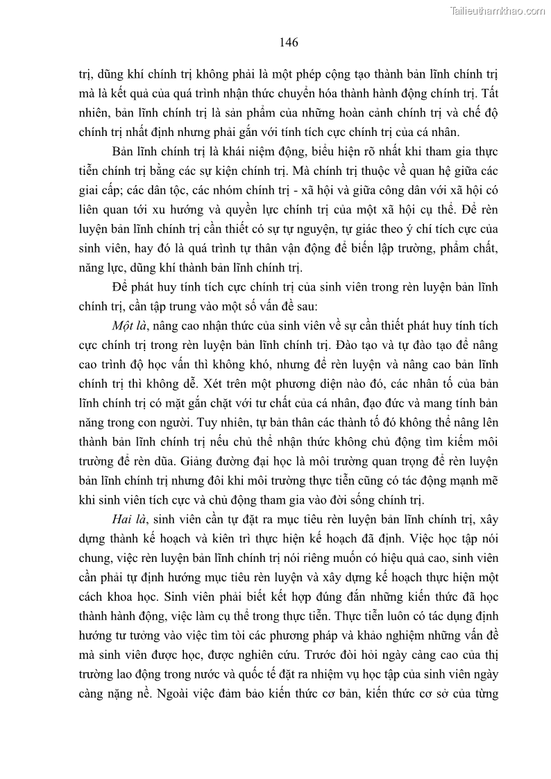 Luận án tiến sĩ khoa học chính trị Bản lĩnh chính trị của sinh viên các trường đại học vùng Bắc Trung Bộ - 20 Trang 153
