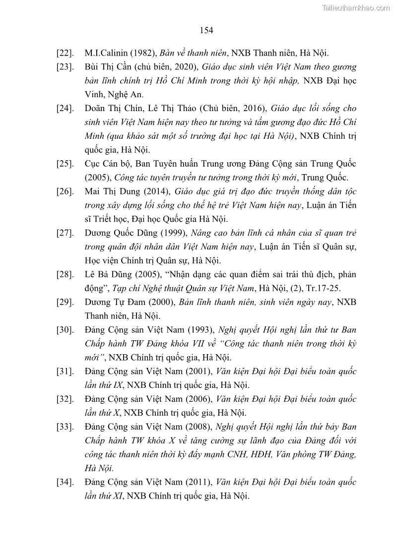 Luận án tiến sĩ khoa học chính trị Bản lĩnh chính trị của sinh viên các trường đại học vùng Bắc Trung Bộ - 21 Trang 161