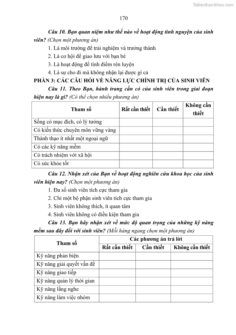 Luận án tiến sĩ khoa học chính trị Bản lĩnh chính trị của sinh viên các trường đại học vùng Bắc Trung Bộ - 23 Trang 177