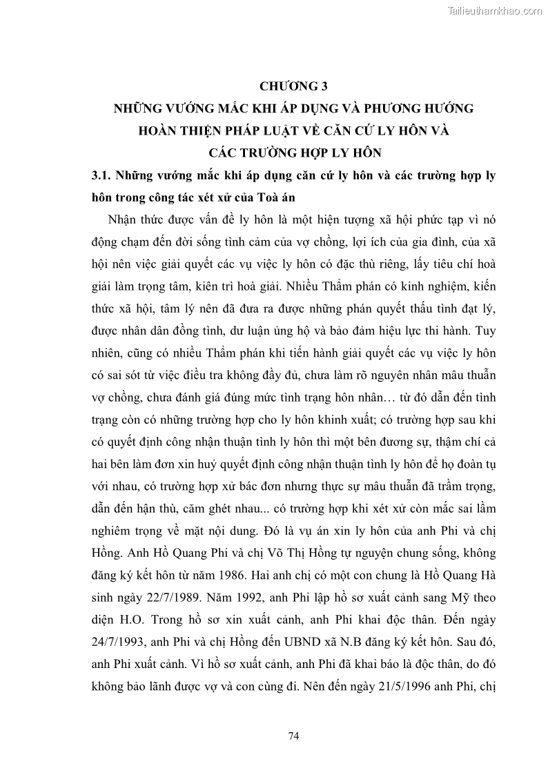 Luận văn thạc sĩ luật học Căn cứ ly hôn và các trường hợp ly hôn theo Luật Hôn nhân và Gia đình năm 2000 - 10 Trang 73