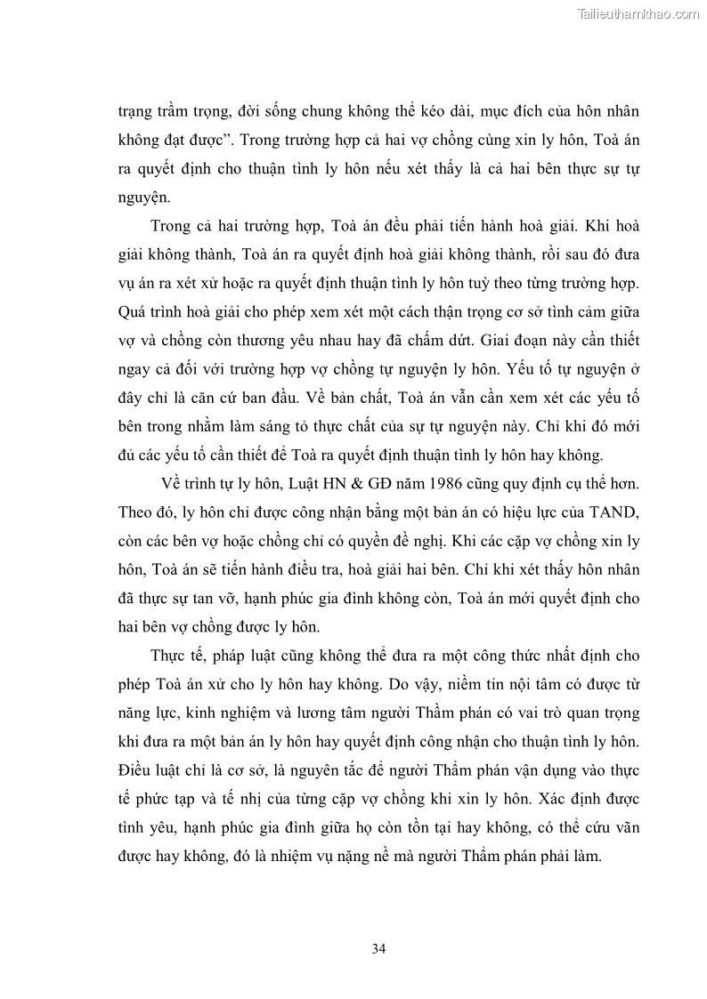Luận văn thạc sĩ luật học Căn cứ ly hôn và các trường hợp ly hôn theo Luật Hôn nhân và Gia đình năm 2000 - 5 Trang 33