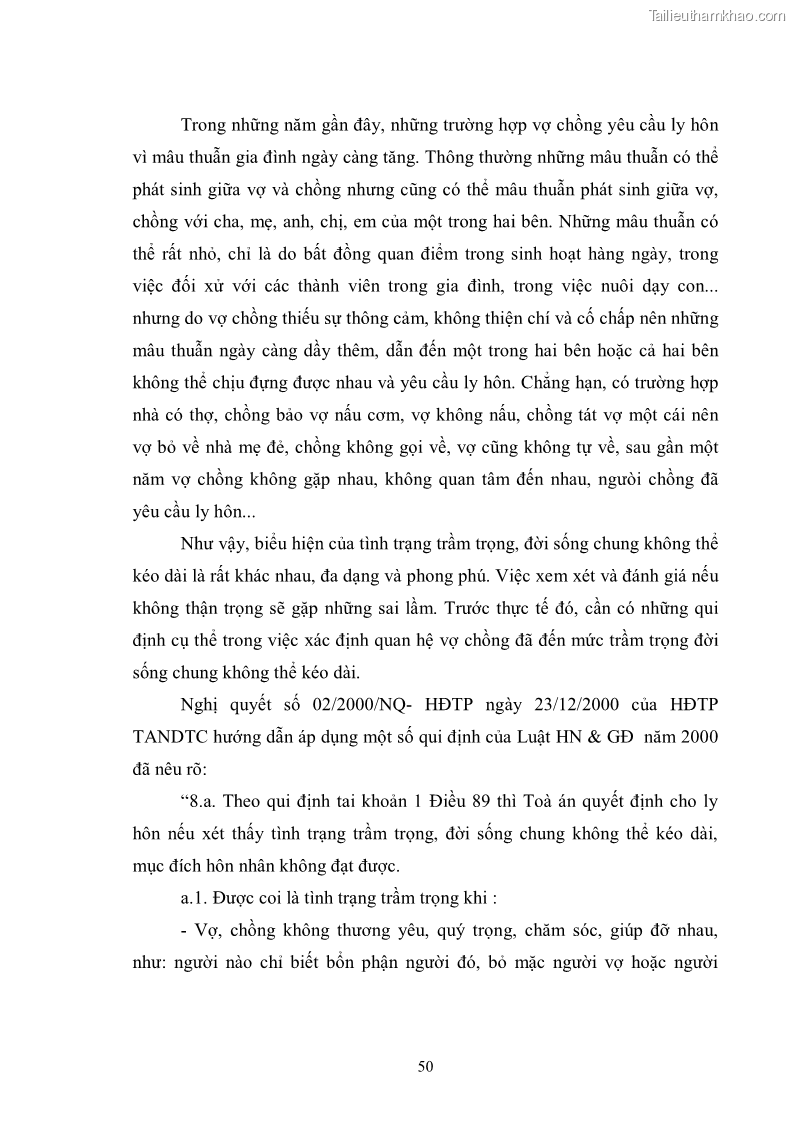 Luận văn thạc sĩ luật học Căn cứ ly hôn và các trường hợp ly hôn theo Luật Hôn nhân và Gia đình năm 2000 - 7 Trang 49