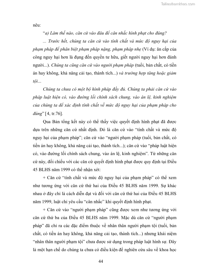 Luận văn thạc sĩ luật học Căn cứ quyết định hình phạt - Những vấn đề lý luận và thực tiễn - 7 Trang 49