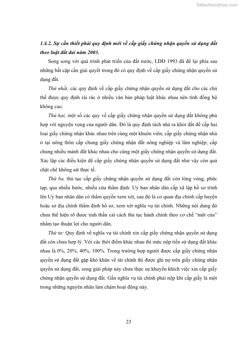 Luận văn thạc sĩ luật học Cấp giấy chứng nhận quyền sử dụng đất trên địa bàn thành phố Hà Nội từ năm 2003 đến nay - 4 Trang 25