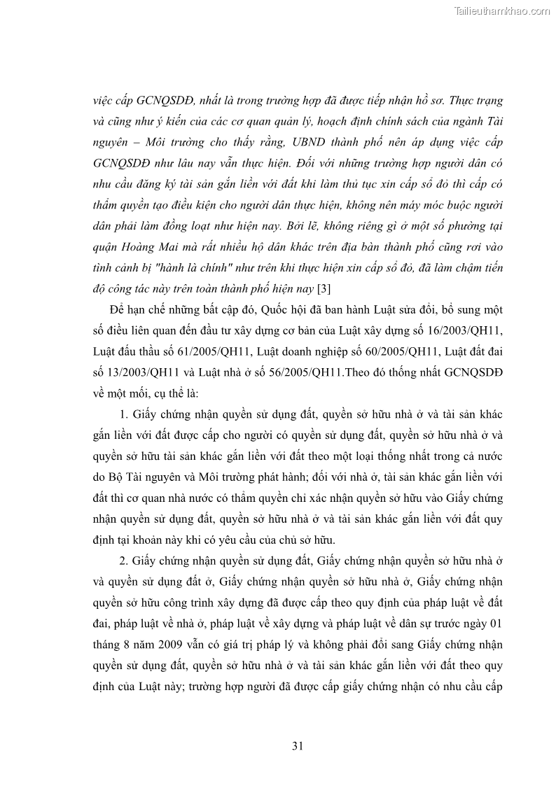 Luận văn thạc sĩ luật học Cấp giấy chứng nhận quyền sử dụng đất trên địa bàn thành phố Hà Nội từ năm 2003 đến nay - 5 Trang 33