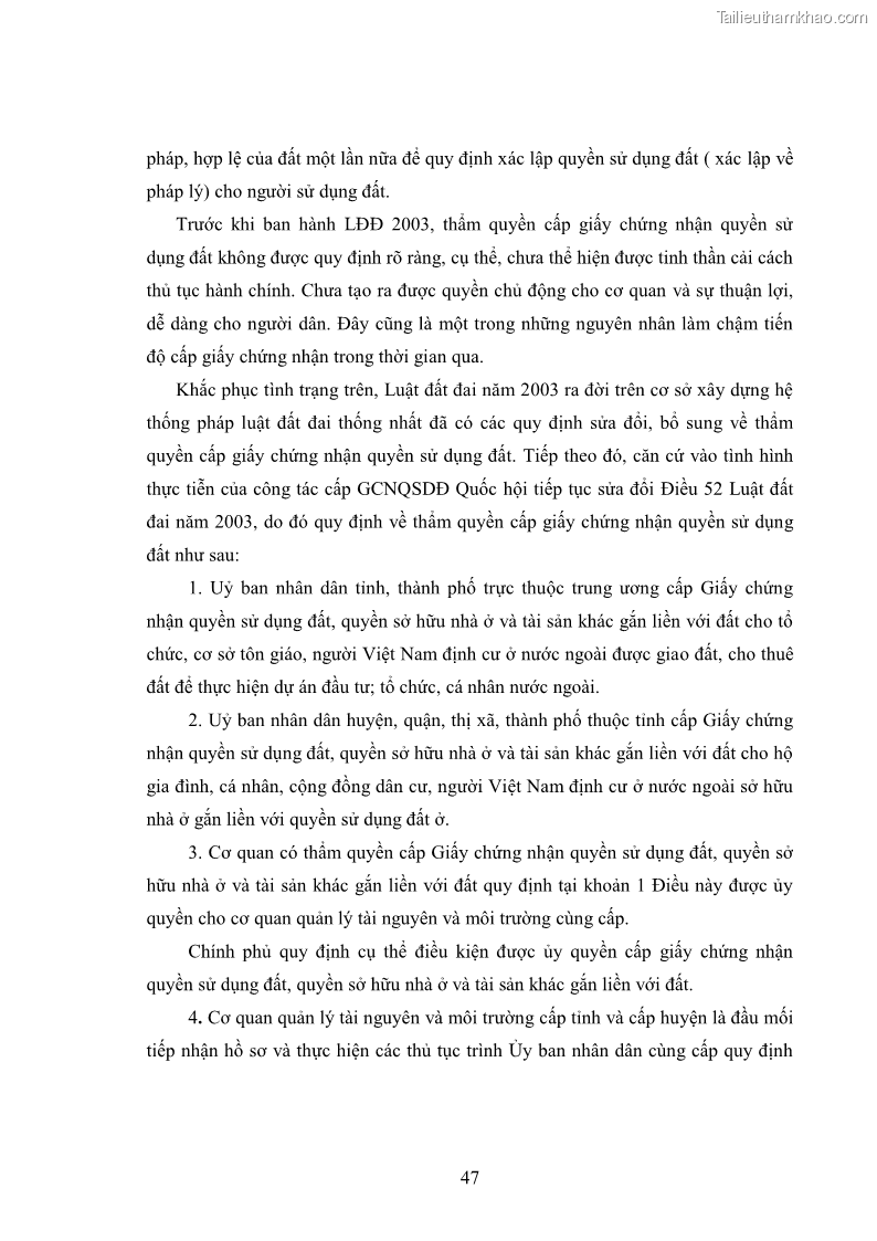 Luận văn thạc sĩ luật học Cấp giấy chứng nhận quyền sử dụng đất trên địa bàn thành phố Hà Nội từ năm 2003 đến nay - 7 Trang 49