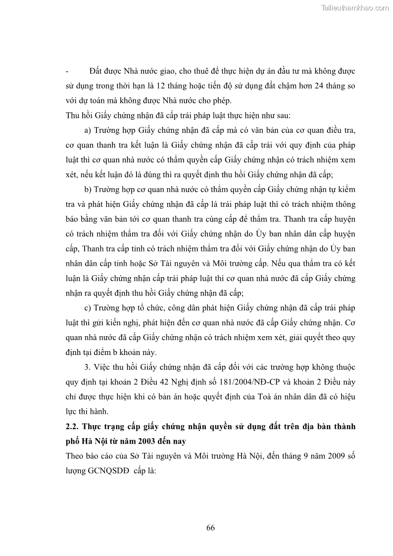 Luận văn thạc sĩ luật học Cấp giấy chứng nhận quyền sử dụng đất trên địa bàn thành phố Hà Nội từ năm 2003 đến nay - 9 Trang 65