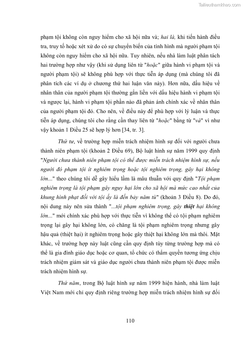 Luận văn thạc sĩ luật học Chế định miễn trách nhiệm hình sự trong luật hình sự Việt Nam - 15 Trang 113