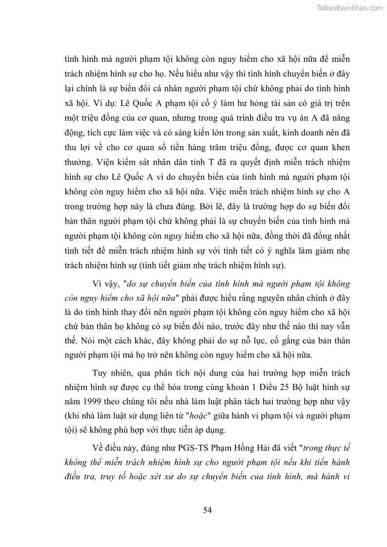 Luận văn thạc sĩ luật học Chế định miễn trách nhiệm hình sự trong luật hình sự Việt Nam - 8 Trang 57