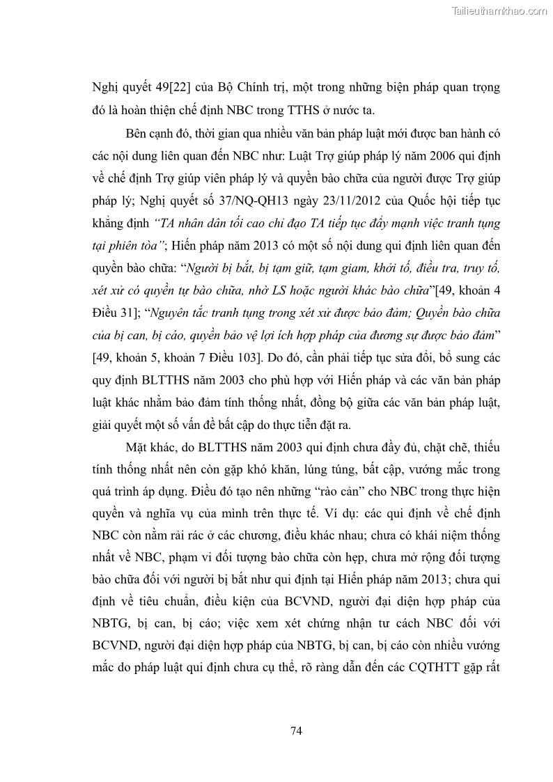 Luận văn thạc sĩ luật học Chế định người bào chữa trong Luật tố tụng hình sự Việt Nam - Lý luận và thực tiễn áp dụng trên địa bàn tỉnh Hải Dương - 11 Trang 81