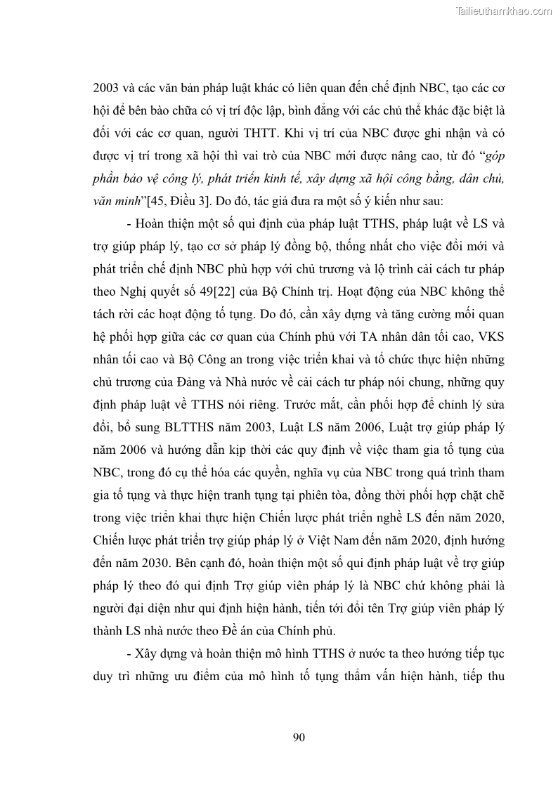 Luận văn thạc sĩ luật học Chế định người bào chữa trong Luật tố tụng hình sự Việt Nam - Lý luận và thực tiễn áp dụng trên địa bàn tỉnh Hải Dương - 13 Trang 97